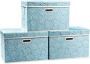 PRANDOM Larger Collapsible Storage Cubes with Lids Fabric Decorative Storage Bins Boxes Organizer Containers Baskets with Cover Handles for Bedroom Closet Living Room Blue 17.7x11.8x11.8 Inch 3 Pack by TinyTreasures Baby Boutique