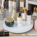 13" Oak Bathroom Vanity Tray Turntable for Perfume Candle, Round Wooden Decorative Tray for Kitchen Sink Countertop Organizer, Bathroom Counter Organizer for Skincare Makeup, Rustic White