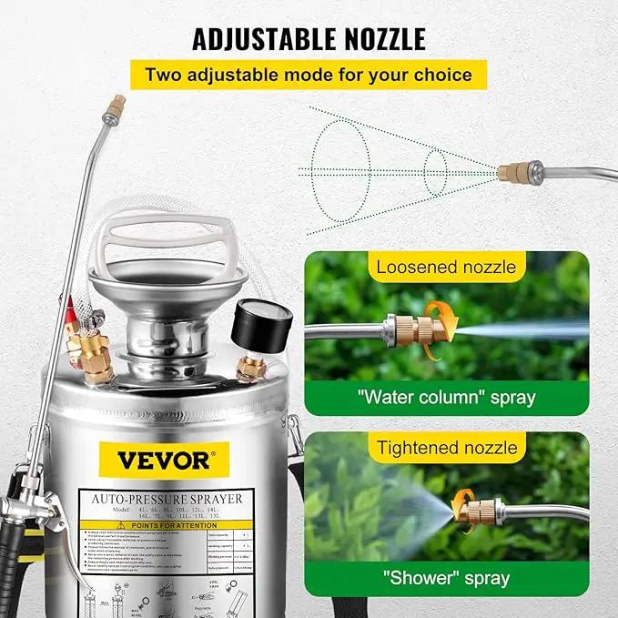 Happybuy 1 Gallon Stainless Steel Pump Sprayer, 12" Wand & 3FT Reinforced Hose, Pressure Gauge, Safety Valve & Adjustable Nozzle, Garden Weed Sprayer for Lawn, Gardening, Sanitizing, photo 4 of 9