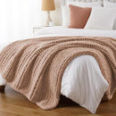 Battilo Chunky Knit Throw Blanket, Soft and Thick Chenille Throw Blanket, 50"x60" Handmade Cable Knit Crochet Blanket, Large Rope Knot Throw Blankets for Couch Sofa Bed Home Decor, Pink by CozyNest Decor