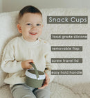 No Spill Silicone Toddler Snack Containers, Detachable Silicone Flap for Filling&Cleaning, Crumb-Free Hard Plastic Screw Travel Lid, Ultra-Soft for Baby Kids Hand In-Out, Snack Cup Holder 12 oz by TinyTreasures Baby Boutique