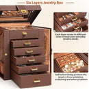 AKOZLIN Jewelry Box Organizer Functional Leather Jewelry Storage Case for Women Girls Ring Necklace Earring Bracelet Holder Organizer with Mirror Brown by TinyTreasures Baby Boutique