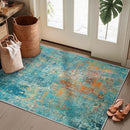 Washable Area Rugs 2'x3' Non-Slip Modern Abstract Soft for Living Room Entryway Bedroom Nursery, Print Pattern, Teal Blue Green Orange Rust Red Colorful by TinyTreasures Baby Boutique