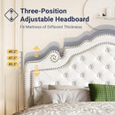 Allewie Queen Bed Frame with Adjustable Velvet Tiara Headboard, Upholstered Diamond Button Tufted Platform Bed, Wood Slats Support, No Box Spring Needed, Mattress Foundation, Easy Assembly, White by CozyNest Decor