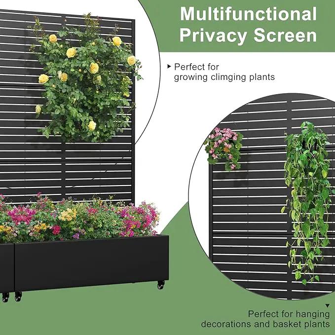 Casaphoria Metal Raised Garden Bed with Trellis and Wheels, 72"x47"x16" Planter Box for Climbing Plants, Vegetables & Vines, Features Drainage Holes and Privacy Screen (Black-Louvered), photo 8 of 9