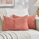 Fancy Homi 2 Packs Coral Long Lumbar Decorative Throw Pillow Covers 12x24 Inch for Couch Bed Sofa, Rustic Farmhouse Boho Home Decor, Soft Striped Corduroy Rectangle Accent Peach Cushion Case 30x60 cm by CozyNest Decor