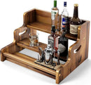 Tinamo Acacia Wood Liquor Bottle Display Shelf – 3-Tier Countertop Wine Rack, Bar Shelf – Whiskey Bar Stand for Home, Bottle Organizer for Countertop, Man Cave Decor – Wine Holder with Handles by CozyNest Decor