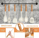 Silicone Cooking Utensils Set, 6 Pack Large Kitchen Utensils Set with Wooden Handle, Heat Resistant Silicone Utensil Spatula Set for Nonstick Cookware, Spatula, Turner, Spoon, Ladle BPA Free (White) by CozyNest Decor
