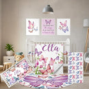 Personalized Baby Bedding Set, 5 Pcs Custom Infants Bedding Set with Infant Name, Double Layer Nursery Crib Set for Girls Boys, Customized Gifts for Toddler Baby Shower, Pink & Purple Butterfly by TinyTreasures Baby Boutique