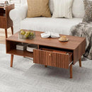 Coffee Table with Storage, Mid Century Dining Table with Fluted Drawer and Solid Wood Legs, Small Coffee Tables for Living Room, Walnut by CozyNest Decor