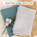 Hooyax Baby Lounger Cover 2 Pack - 100% Muslin Cotton Newborn Lounger Pillow Covers Only, Soft Breathable Infant Lounger Cover with Reinforced Stitching, Fits Most Standard Baby Loungers (Blue Grey) by TinyTreasures Baby Boutique