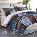 NEWLAKE Quilt Set King Size, Cotton Patchwork Blue Black Checkered Patterns Quilt Sets, Reversible Bedspread Lightweight and Breathable for All Seasons, Soft Quilted Bedspread with 2 Pillow Shams by CozyNest Decor