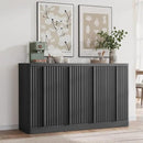 Fluted Buffet Cabinet with Storage, 60" Sideboard Buffet Storage Cabinet with 4 Doors & Adjustable Shelves, Wood Coffee Bar Credenza Accent Cabinet for Kitchen, Dining Room, Living Room, Black(1PCS) by CozyNest Decor