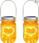 Hanging Solar Mason Jar Lights, 2 Pack Warm Heart Shape Led Lights, Solar Powered Lanterns Outdoor Waterproof, Hangers and Jars Included, Gift for Lover, Home Party Wedding Garden Patio Decor (2) by GreenHaven Gardens