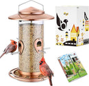 iBorn Metal Bird Feeder for Outside Hanging,Wild Bird Feeders for Cardinal,18cm Large Roof&Tray Brushed Copper 10 Port(Seed is not Included) by CozyNest Decor