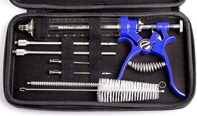 Meat Injector Marinade Gun Stainless Steel Outdoor Kit Flavor Food Syringes & 4 Marinades Needles for BBQ Grill Smoker Injectors Professional Syringe Held Culinary Barbecue Tool (Blue), photo 4 of 7