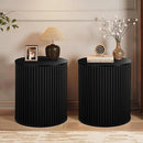 AVZEAR Small Round Side Table Fluted Night Stand Set of 2, Mid Century Modern End Table with Storage, Circle Bedside Tables Wood Nightstands for Small Spaces, Living Room, Bedroom (Black) by CozyNest Decor