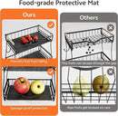 2 Tier Fruit Basket with 2 Banana Hangers, Fruit Bowl for Kitchen Countertop with 2 Wooden Handle, Detachable Metal Fruit Holder for Vegetable Bread with 2 Protective Pads, Black by CozyNest Decor