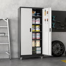 Metal Garage Storage Cabinet with Wheels & Pegboard, Lockable Metal Storage Cabinets with 2 Doors&5 Adjustable Shelves for Garage&Home,Assembly Required,Black Gray 71''H x32''W x16''D by GreenHaven Gardens