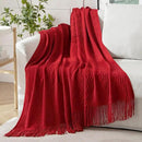 MIULEE Red Knitted Throw Blanket for Couch Boho Textured Cozy Woven Blanket with Tassels for Sofa Chair Bed Living Room Acrylic Wave Pattern 50"x60" by CozyNest Decor