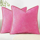 decorUhome Chenille Soft Throw Pillow Covers 20x20 Set of 2, Farmhouse Velvet Neutral Decorative Euro Pillow Covers with Stitched Edge for Couch Sofa Bed Home Decor, Hot Pink by CozyNest Decor