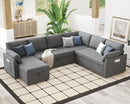 VanAcc Pull Out Sofa, 112 Inch Oversized U Shape Sleeper Sofa Couch with Storage Chaise & 3 Seater, Comfy Couch with Pull Out Bed for Living Room, Grey Linen by CozyNest Decor