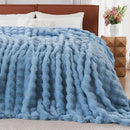 Lotus Karen Faux Fur Throw Blanket Sky Blue - Big Bubble Rabbit Fluff Blanket for Couch Bed Sofa,Softest Fluffy Fuzzy Cozy Blanket,Thick Furry Plush Shaggy Warm Blankets for Women,90x90 Inches by CozyNest Decor