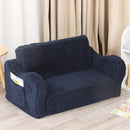 Kids Extra Wide Chairs for Toddler, 2-in-1 Toddler Soft Sherpa Couch Fold Out, Convertible Sofa to Lounger for Girls and Boys, Dark Blue by CozyNest Decor