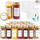 AISIPRIN Glass Spice Jars with 398 Labels-4oz 24 Pcs,Round Seasoning Jars with Bamboo Airtight Lids,Spice Container Set -Shaker Lids, Funnel,Brush and Marker Included by CozyNest Decor