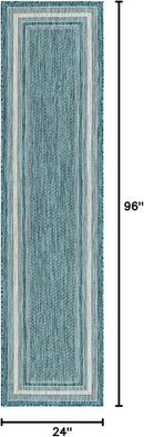 Unique Loom Outdoor Border Collection Area Rug - Soft Border (2' x 8' Runner, Teal/ Ivory) by GreenHaven Gardens