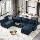 Belffin Modular Velvet Sectional Sofa with Chaise Lounge Sectional Sleeper Sofa with Storage Chaise Bed Couch for Living Room Blue by CozyNest Decor