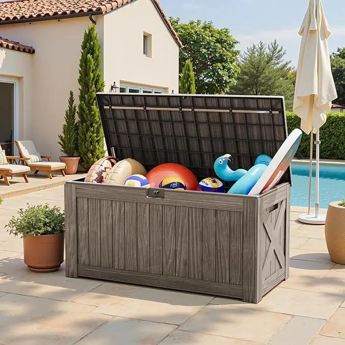 Greesum 120 Gallon Outdoor Storage Box with Lock - Large Resin Deck Box, Reinforced Lid for Garden, Patio, Lawn, Coffee, photo 2 of 7
