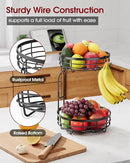 Fruit Basket for Kitchen Counter - 2-Tier Large Capacity Fruit Bowl with Detachable Banana Hanger, Rust-Proof Metal Fruit Holder for Vegetables, Bread, Toiletry,10" D x 10" W x 14" H, Black by CozyNest Decor