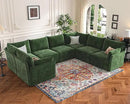 136.4" Oversized Modular Sectional Sofa, U Shaped Convertible Couch with Movable Ottoman, Large 7 Seat Corner Couches for Living Room Deep Seat Green Chenille by CozyNest Decor
