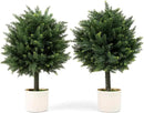 Premium 16" Diameter Artificial Cypress Topiary – Set of 2 Faux Plants in Beige Decorative Planters – UV-Resistant, Weatherproof, Realistic Outdoor & Indoor Greenery by GreenHaven Gardens