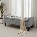 Storage Ottoman Bench, Velvet Upholstered Footstool for Bedroom and Living Room, Tufted Seat with Storage, Wooden Legs & Metal Rivets, Grey by CozyNest Decor