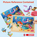 Wooden Puzzles for Kids Ages 4-6, 4 Packs 24 PCs Unicorn Mermaid Princess Fairy Jigsaw Puzzles, Preschool Educational Brain Teaser Toys for Girls 3 4 5 6 Years Old. by TinyTreasures Baby Boutique