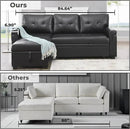 Naomi Home Jenny Sectional Sofa Sleeper with Storage Chaise, Tufted Pull Out Couch with Storage, L-Shaped Reversible Sleeper Sofa with Storage, Black,Air Leather by CozyNest Decor