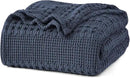 PHF 100% Cotton Waffle Weave Blanket Queen Size, Soft Lightweight Breathable Cozy Summer Blankets for Bed, Luxury Aesthetic Woven Bedding for Home Decor, 90"x90", Dark Navy by CozyNest Decor