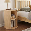 LINSY HOME Round Fluted End Table, Tall Side Table with Sliding Tambour Door and Storage Shelf, Modern Bedside Table, Mid-Century Nightstand for Living Room, Bedroom, Oak by CozyNest Decor