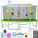Upgraded 10/12/14/15/16FT Trampoline Outdoor, Large Kids Trampoline with Light, Stakes, Sprinkler, Backyard Trampoline with Basketball Hoop and Net, Capacity for 4-6 Kids and Adults by TinyTreasures Baby Boutique