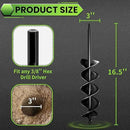 SYITCUN Auger Drill Bit for Planting 3"x16.5" Solid Shaft Garden Spiral Drill Bit for Bulb Bedding, Post Hole Auger for 3/8” Hex Drive Drill by GreenHaven Gardens