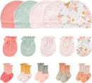 Newborn Baby Boy Girl Caps Mittens Socks Set Cotton Baby Essentials Accessories (Hats+Gloves+Socks) by TinyTreasures Baby Boutique