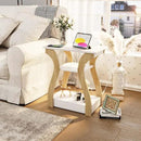 End Table Set of 2 with Charging Station, Side Table with USB Ports and Outlets, Nightstand, 3 Tier End Table with Storage Shelf for Living Room, Bedroom (White Set of 2) by CozyNest Decor