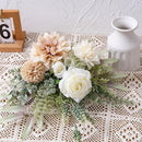 Fake Flowers in Vase, Artificial Flowers with Vase, 15.7'' Floral Arrangements for Dining Table Centerpiece Decor, Silk Roses & Faux Dahlia Bouquet for Farmfouse Kitchen Coffee Table Decor (Brown) by CozyNest Decor