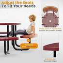 Metal Picnic Tables for Outdoors with Umbrella Hole - Coated Steel Heavy Duty Commercial Grade Table with Adjustable Seats (Red, 46 in, Round, Expanded Steel) by GreenHaven Gardens