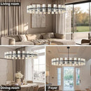 Modern 48 in Black Round Chandelier Light Fixture, Crystal Chandeliers for Dining Room, Living Room, Wagon Wheel Chandelier Over Table Chandeliers for Bedroom,Foyer,Includes 48xG4 Bulbs by CozyNest Decor