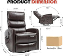 Manual Swivel Rocker Recliner Chair for Adults, Overstuffed Reclining Glider Chair for Nursing with Vibration Massage & Heat, Living Room Rocking Recliner 3-Stage backrest, Faux Leather Brown by CozyNest Decor