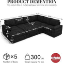 108 Inch Modular Sectional Sofa with Pull Out Bed,U Shaped 7 Seat Sectional Sleeper Sofa with Storage,Sectional Couches for Living Room,Cloud Modular Couch,Removable Sofa Cover,Black by CozyNest Decor