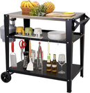 Stainless Steel Outdoor Grill Cart with Wheels, Heavy-Duty 3-Tier BBQ Prep Table for Pizza Oven, Griddle, Patio – Rustproof Commercial Kitchen Cart with Tool Hooks by CozyNest Decor